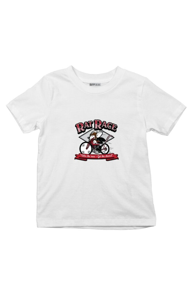 Çocuk Tişört Rat Race Vintage Retro Cartoon Mouse On Motorcycle