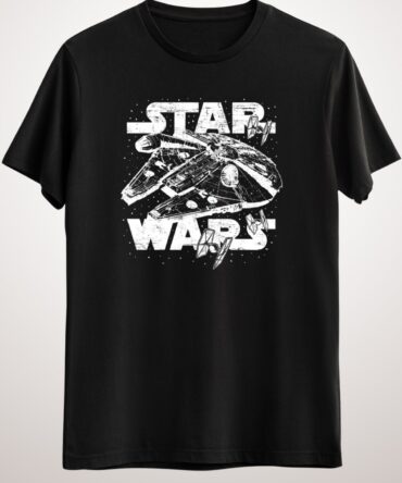 Erkek Siyah Millennium Falcon And Tıe Fighters T-Shirt
